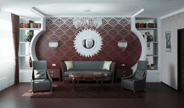 Reka bentuk ruang tamu: Dinding kering dan kertas dinding