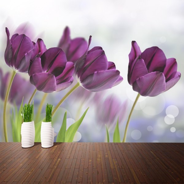 Mural dinding dengan tulip ungu