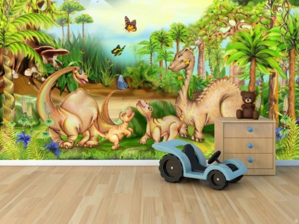 Dinosaur kartun di bahagian dalam bilik kanak-kanak