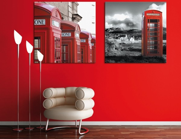 Panel dinding dengan bilik telefon berwarna merah