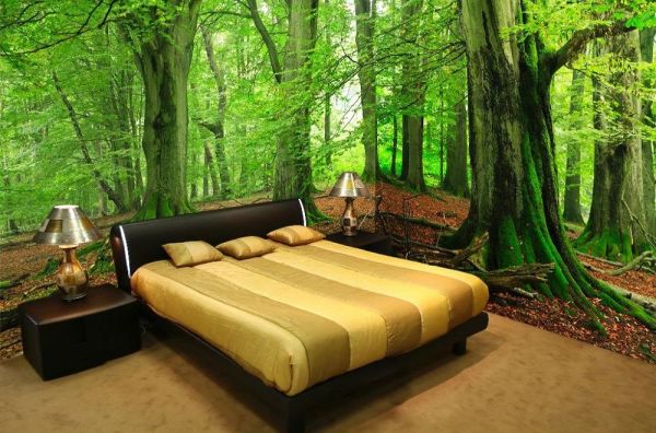 Bilik tidur di hutan hijau