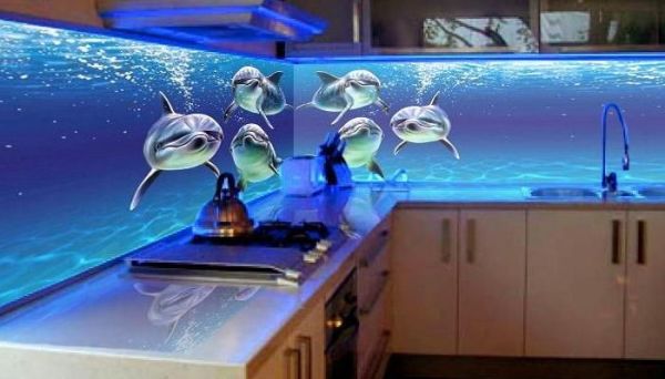 Kertas dinding 3D LED di bahagian dalam dapur