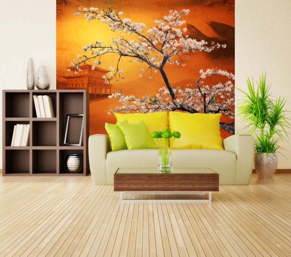 Pokok Sakura di bahagian dalam ruang tamu