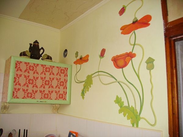 Membuat semangat di dapur, menggunakan gambar yang anda buat sendiri, di dinding yang dicat