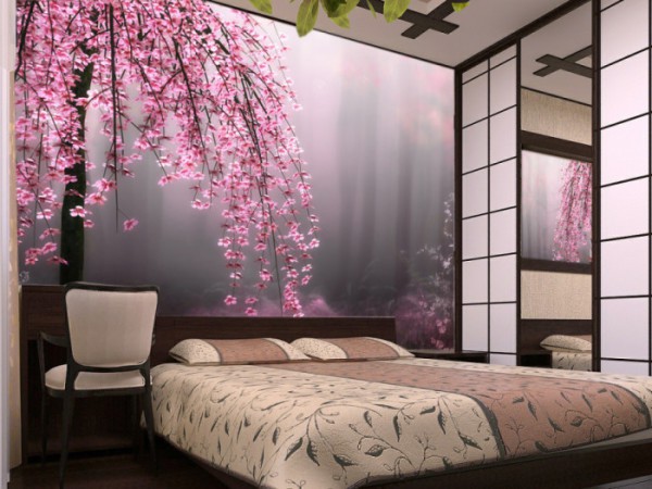 Sakura tergantung di atas katil di bilik tidur