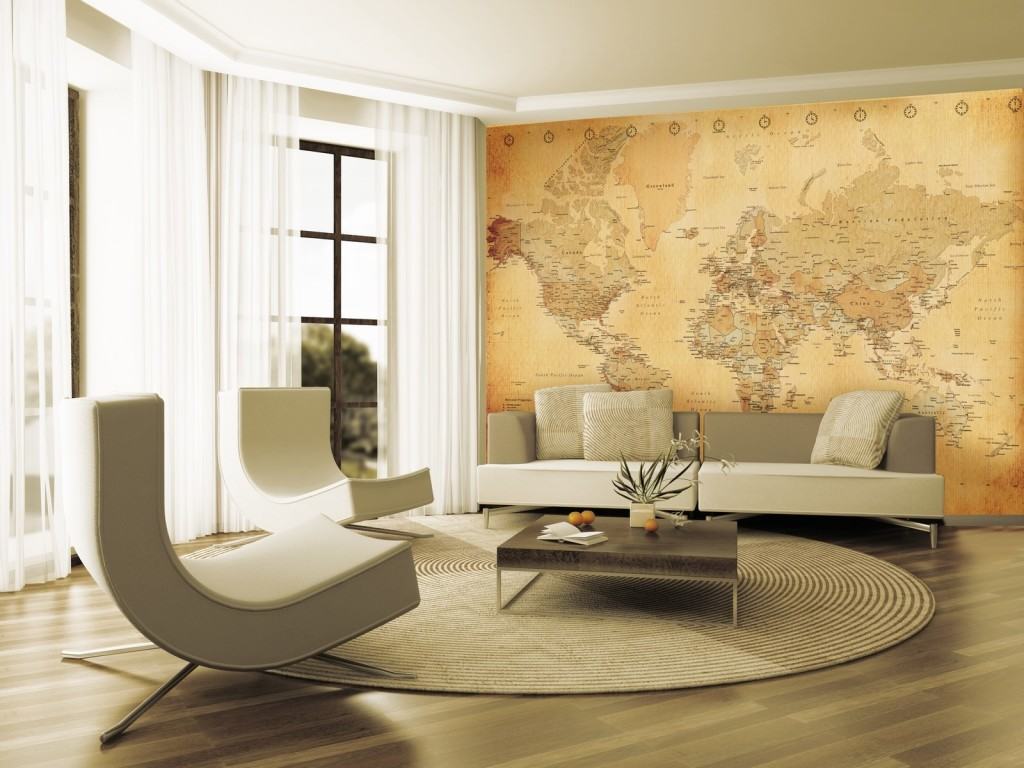 Mural dinding dengan gambar peta dunia di bahagian dalam ruang tamu Mural dinding dengan gambar peta dunia di bahagian dalam ruang tamu