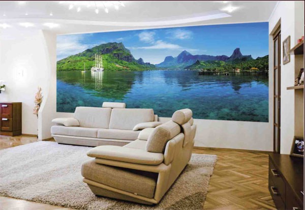 Dalam foto, wallpaper foto dengan pemandangan laut, di bahagian dalam ruang tamu
