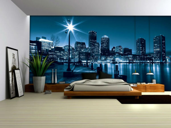 Mural neon di bahagian dalam bilik tidur moden, dapat menggantikan pencahayaan malam dan mewujudkan suasana romantis di dalam bilik