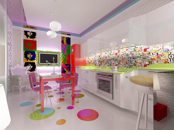 Contoh dapur yang dihiasi dengan gaya ultramodern - seni pop