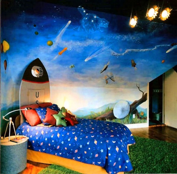 Untuk kanak-kanak yang gemar ruang, gambar, bintang, dan plot dari filem fiksyen ilmiah dan kartun sangat sesuai untuk bilik di dinding