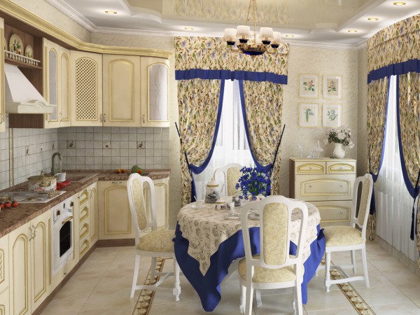 Dapur gaya Provence yang boleh dibuat di pangsapuri khas yang paling biasa