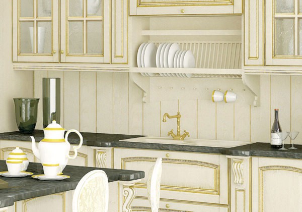 Dapur gaya Provence dengan lapisan kayu