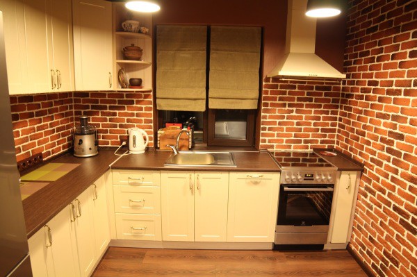 Hiasan dinding bata dapur sesuai untuk beberapa gaya dalaman moden, tetapi pastinya tidak sesuai untuk reka bentuk klasik