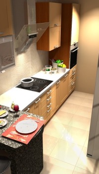 Kertas dinding yang boleh dibasuh dengan jubin tiruan akan membantu menjimatkan sentimeter yang diperlukan di dapur kecil
