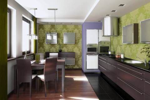 Penggunaan kertas dinding warna lembut untuk dapur