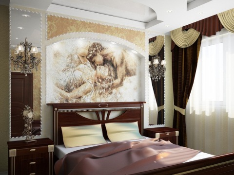 Väggmålning i sovrummet med en romantisk sluttning