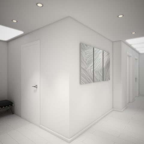 Warna putih memanjangkan sempadan bilik atau lorong yang kelihatan