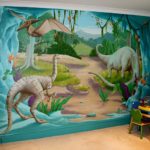 Mural dinding dengan dinosaur